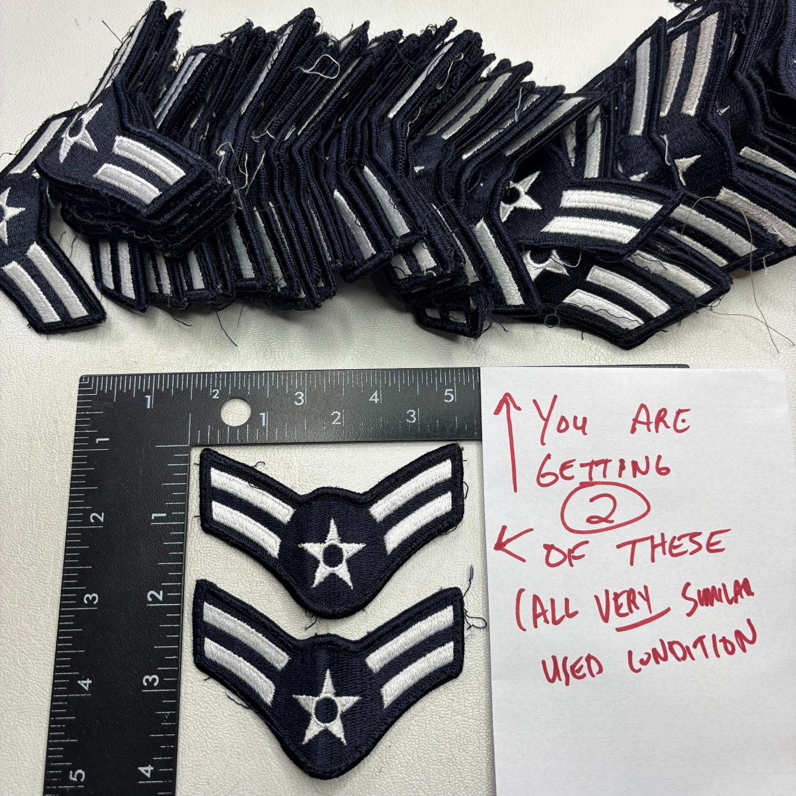 Used 3.5" USAF US Air Force AIRMAN FIRST CLASS Rank Chevrons 2 Patches Lot 00te