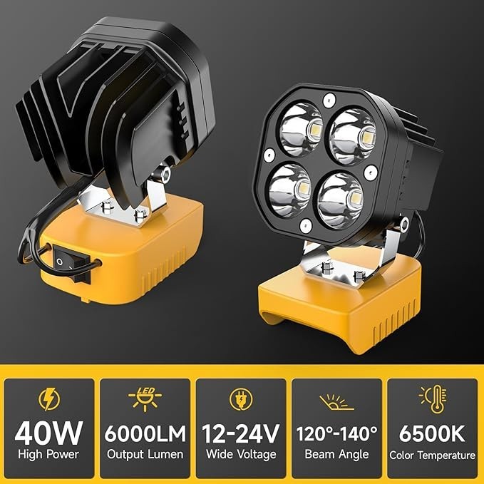 2 Packs 6000LM Flashlight 40W LED Work Light Compatible with Dewalt 20V Battery