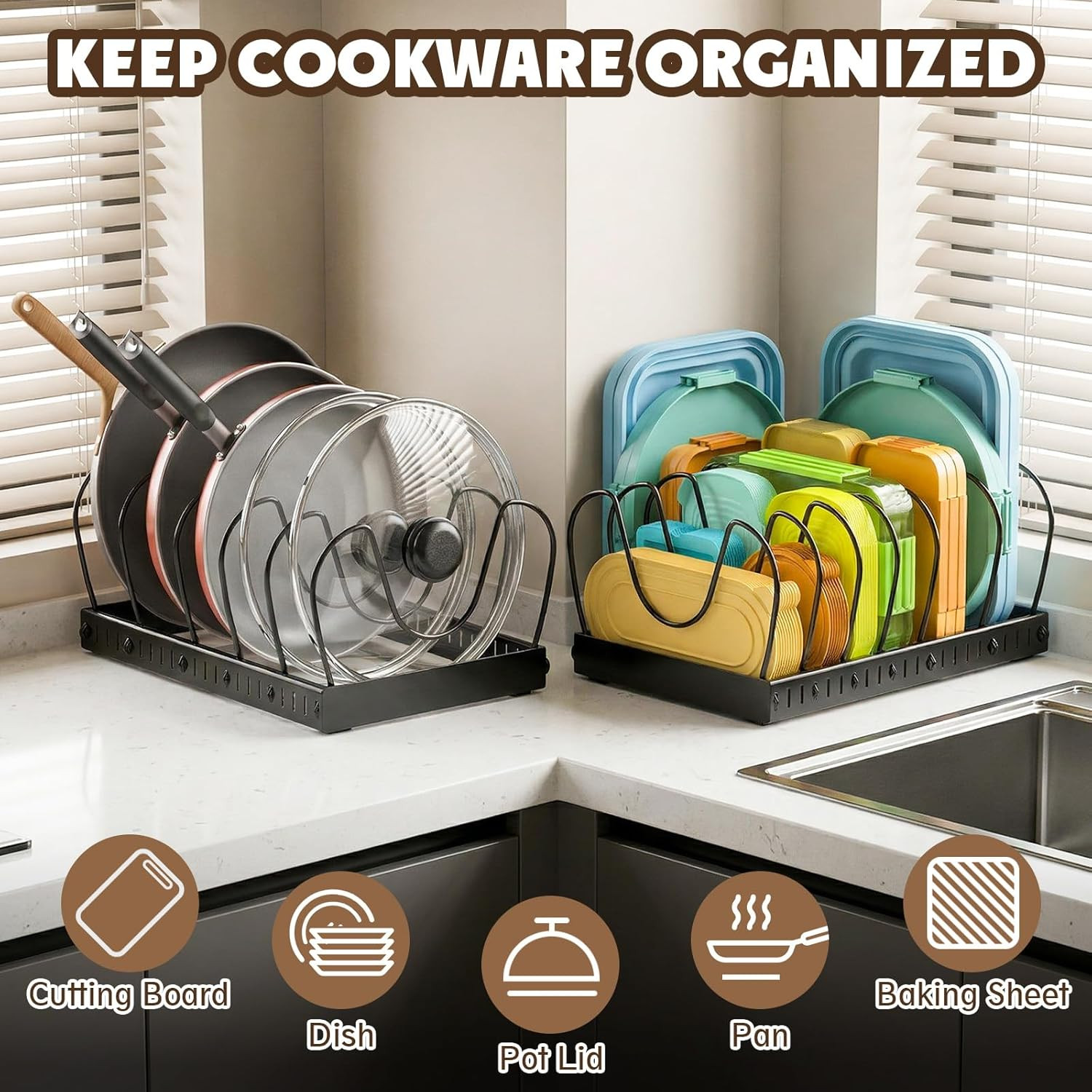 2PACK Pot Lid Organizers inside Cabinet for Kitchen, Pots and Pans Organizer und