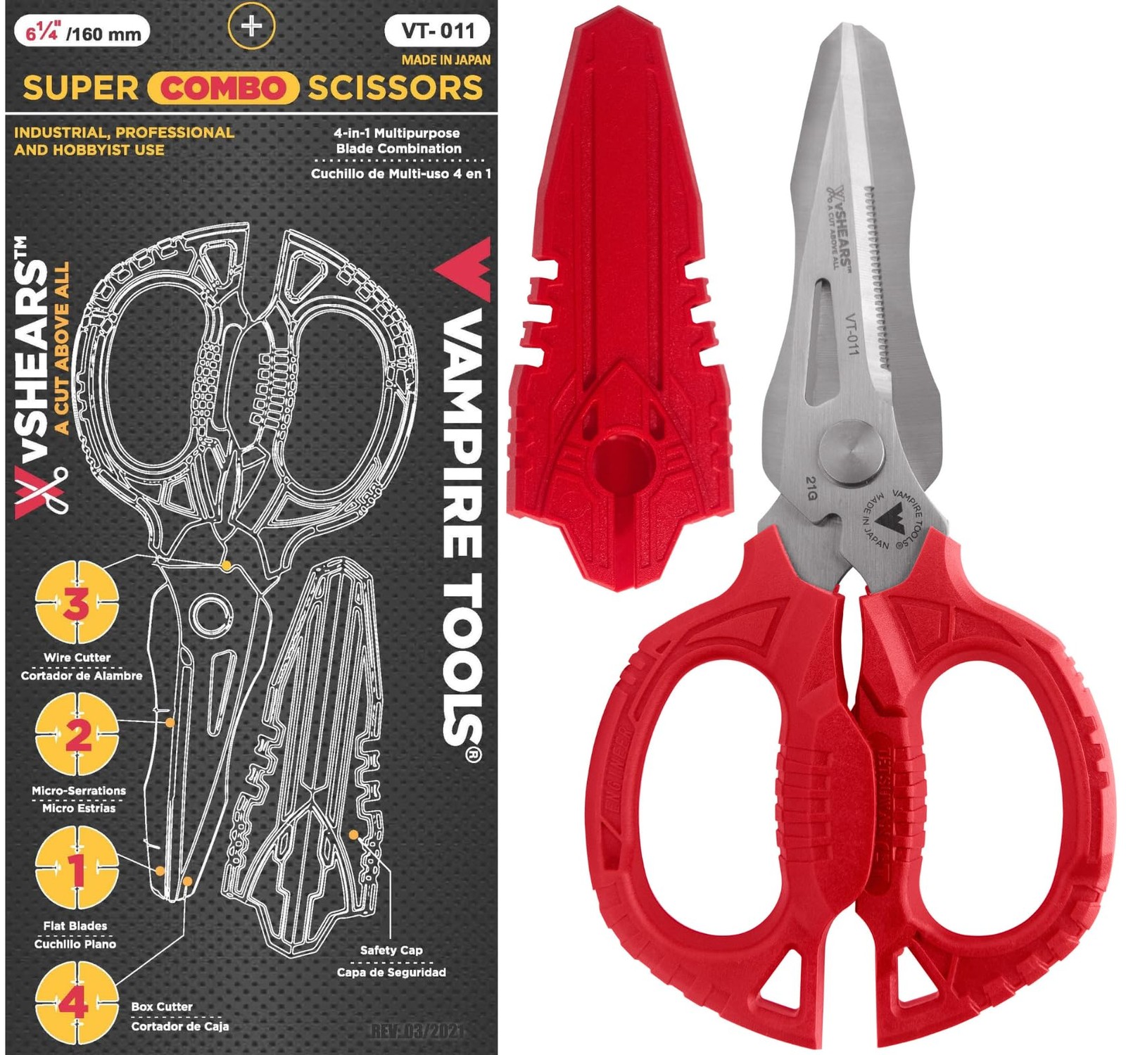 VAMPLIERS 6.3 Compact Heavy Duty Electrician Scissors. Made in Japan. 4-in-1