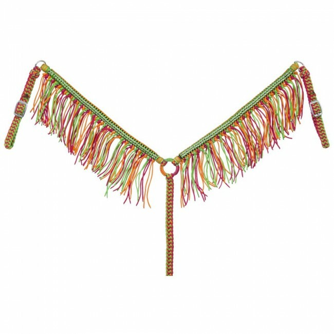 Tough 1 Neon Rainbow Braided Cord Breast Collar w/Crystals + Fringe 41-500