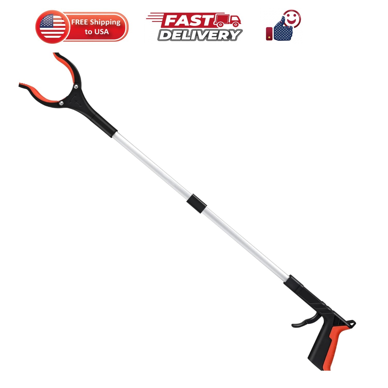 Grabber Reacher Tool, Orange, 32", Foldable | 360° Rotating Head, Wide Jaw, L...