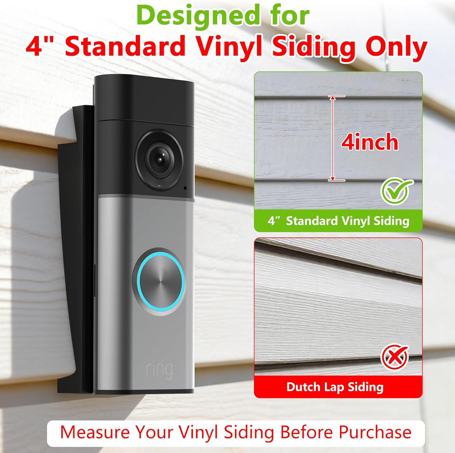 Ring Vinyl Siding Mount for Ring Wired Doorbell Pro/Plus(2025 Release)/Ring Vide