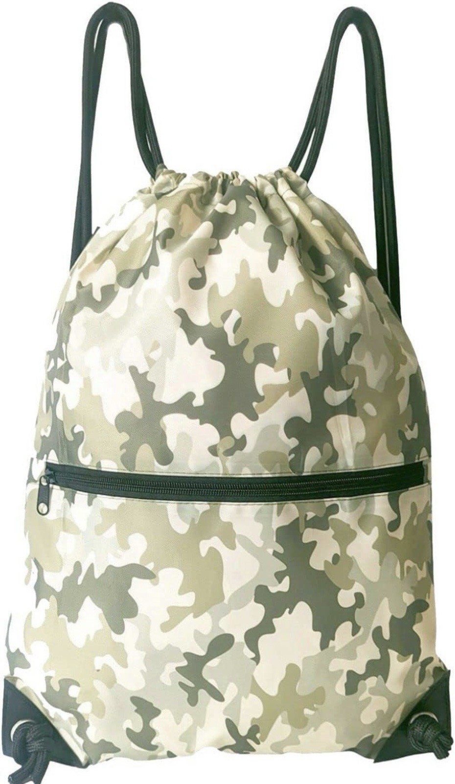 Camo Drawstring Backpack Gym Bag Water Resistant Sackpack w/Zipper Pocket NWOT