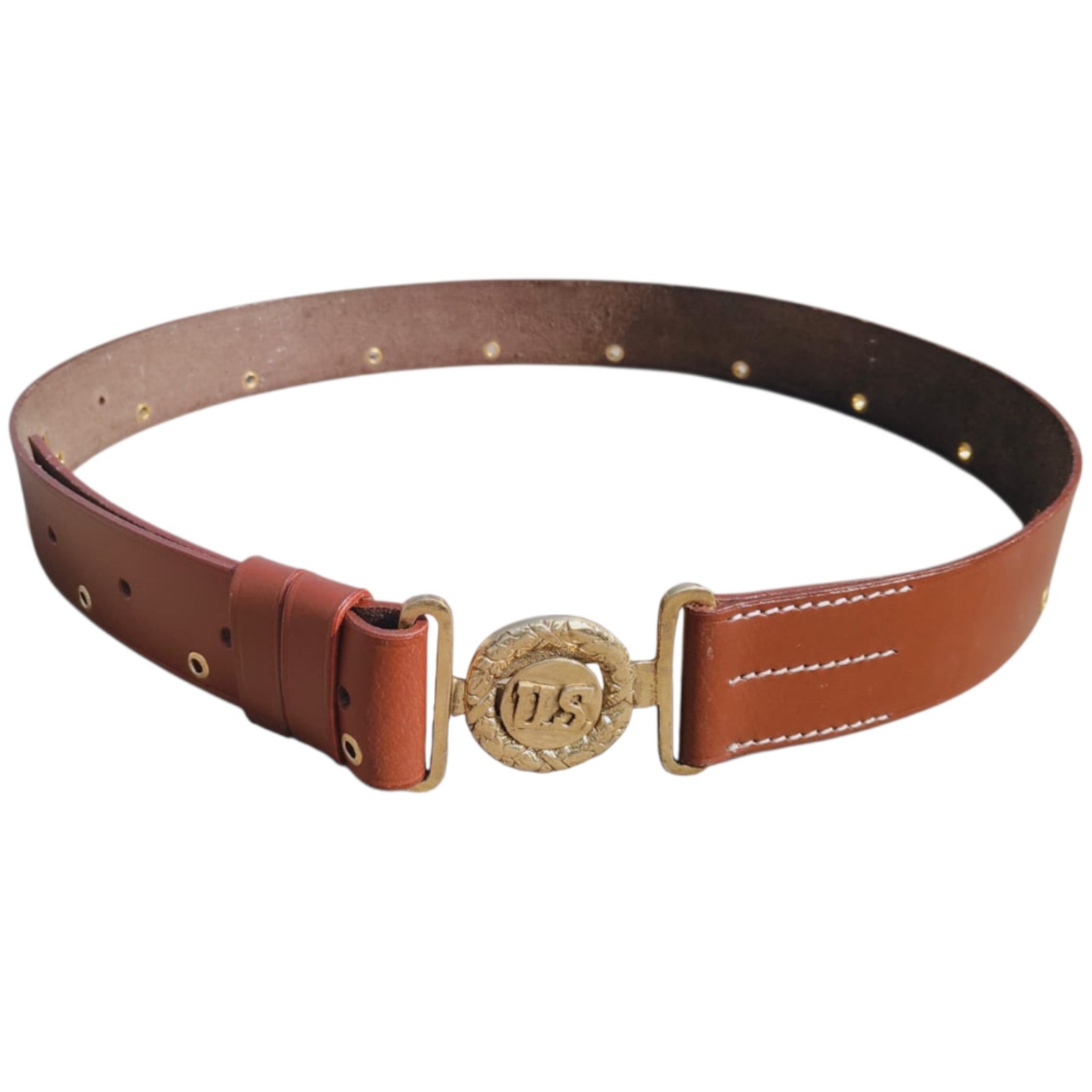 Warcraft Exports U.S. Officer Leather Belt Reproduction with U.S. Brass TAN