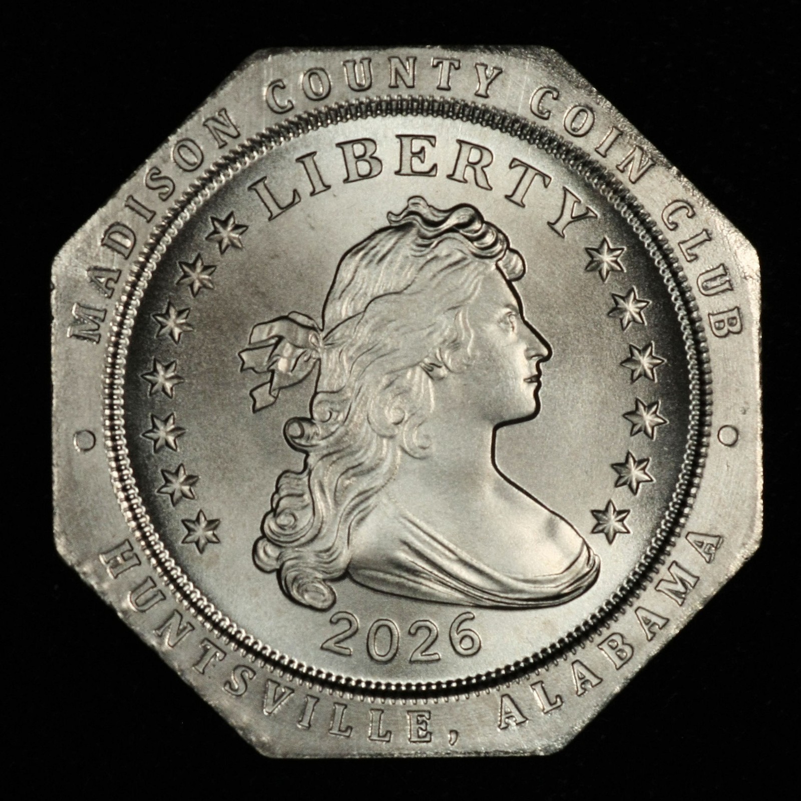 2026 Daniel Carr Madison County Coin Club Octagonal "Thin" 0.999 Silver Medal