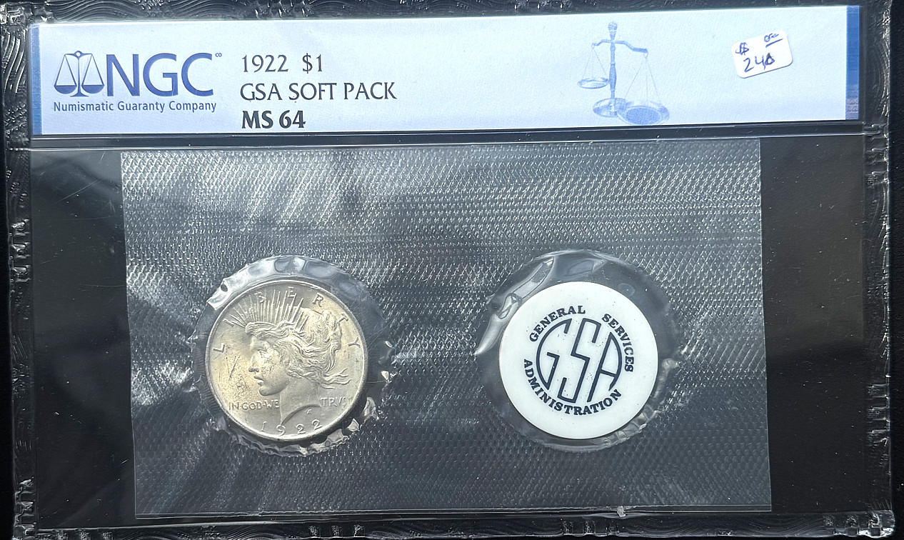 1922 Peace Dollar NGC MS64 GSA Soft Pack Cert#8438564-008 90% Silver