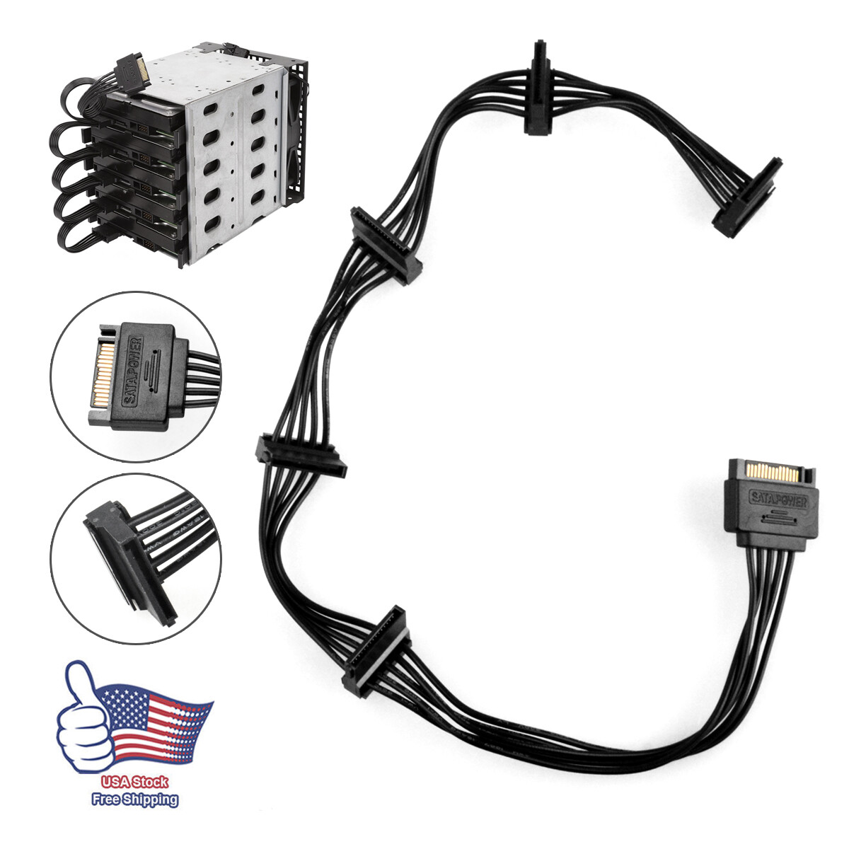 SATA Power 15 Pin 1 Male To 5 Female Splitter Hard Drive Cable For HDD SSD USA..