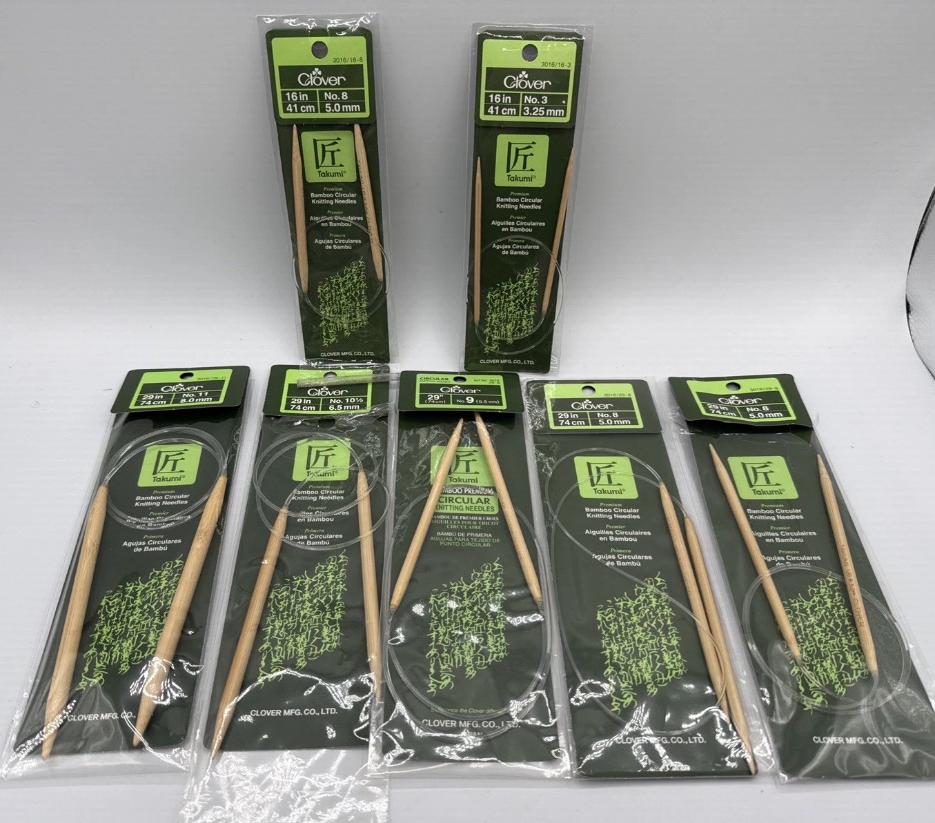 Lot 7 Clover Takumi Bamboo Circular Knitting Needles 3016 /29 & 16 Needle