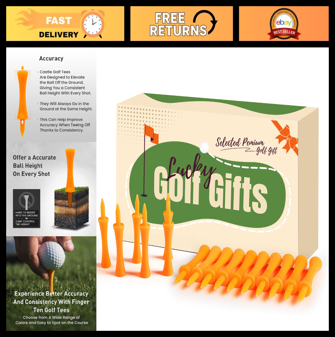200 Count Unbreakable Plastic Golf Tees - Mixed Heights, Colorful Practice Pack