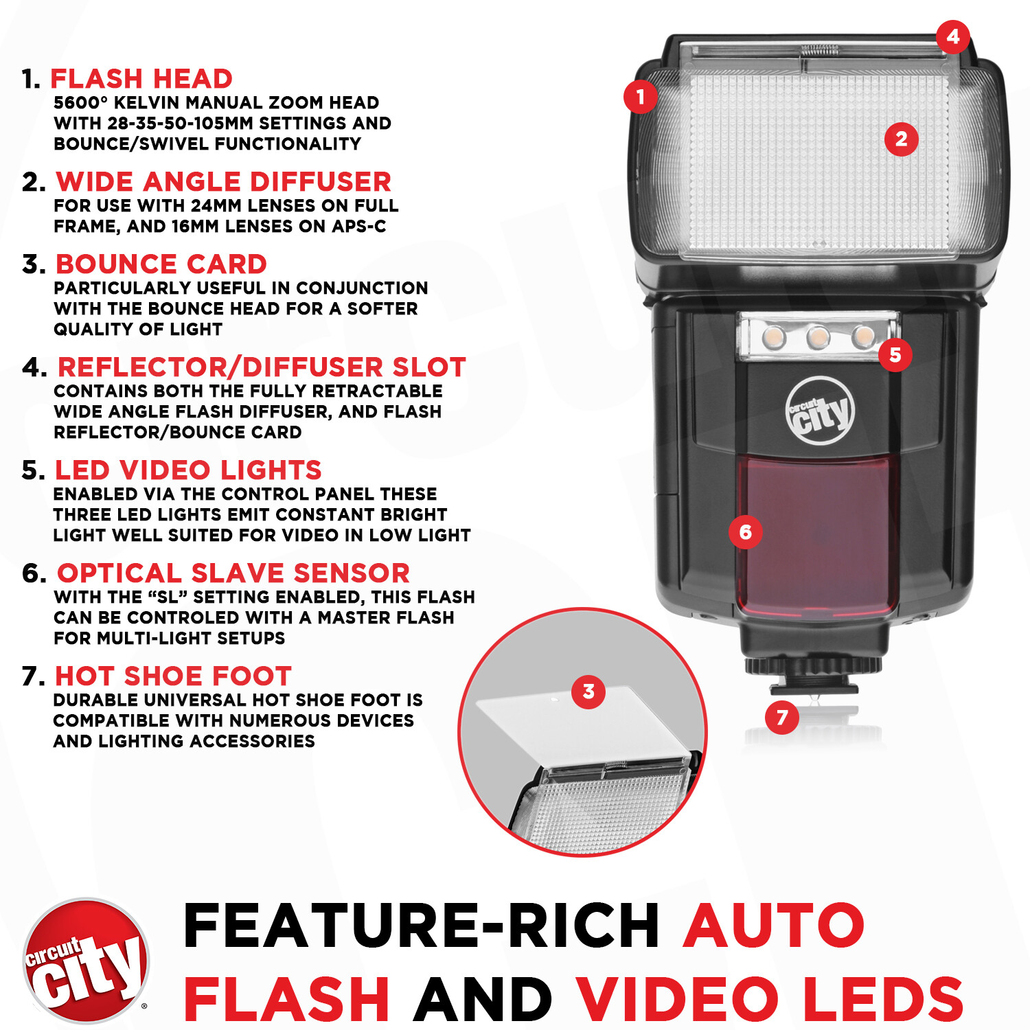 Auto Bounce Flash with LED Video Light for Canon EOS 1300D 2000D 4000D 100D 200D