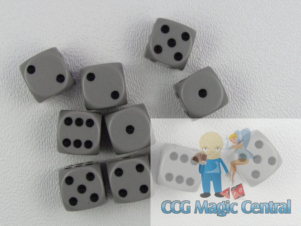 CHESSEX opaque 12mm SET OF 10 D6 GREY-BLACK DICE MTG