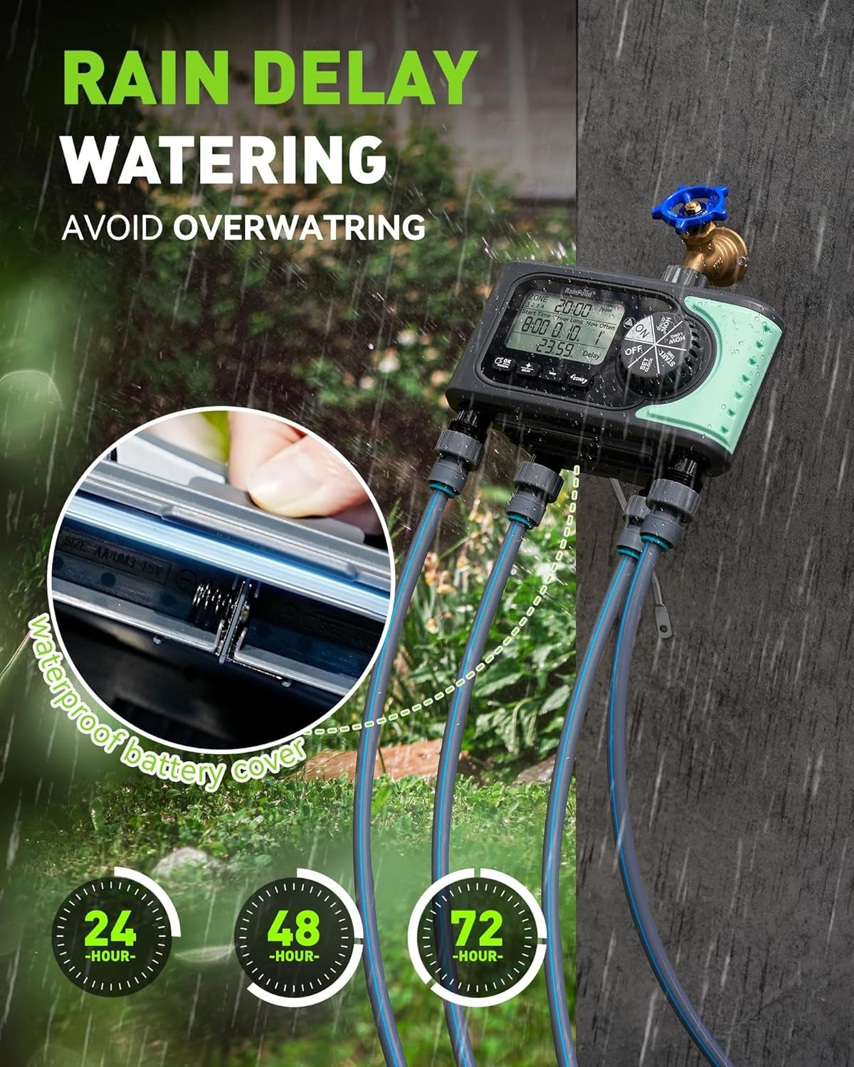 RAINPOINT Sprinkler Timer, 4 Outlets Hose Timer, 4 Zone Water Timer for Watering