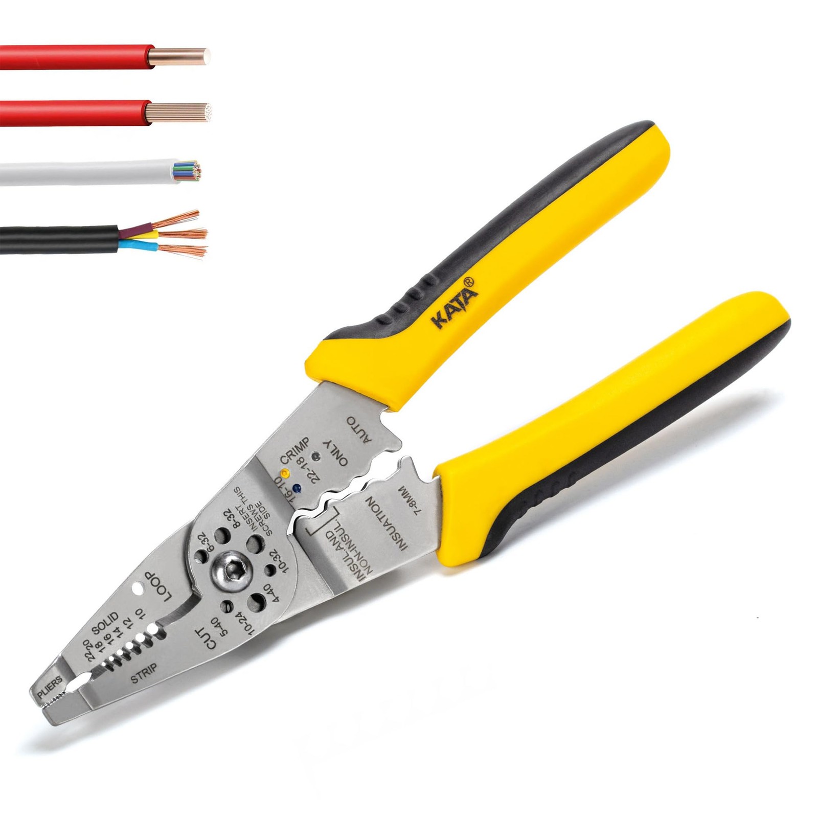 KATA Wire Stripper Cutter, 10-22 AWG Electrical Tool for AWG, Yellow