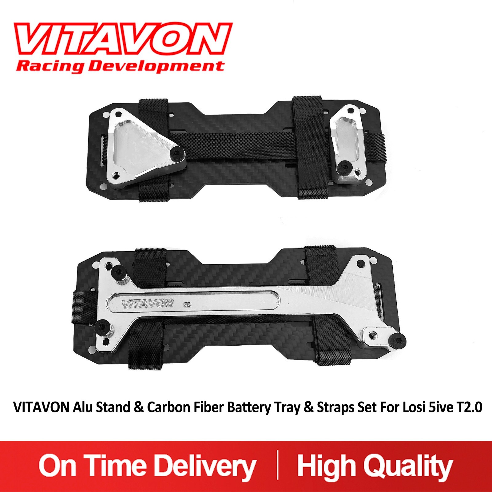 Vitavon CNC Alu Stand & Carbon Fiber Battery Tray & Straps Set For Losi 5iveT2.0