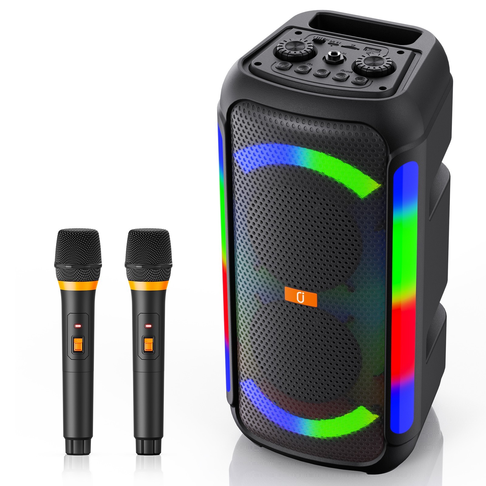 Portable PA Speaker Karaoke Machine Bluetooth 2 Wireless Microphones LED TWS FM