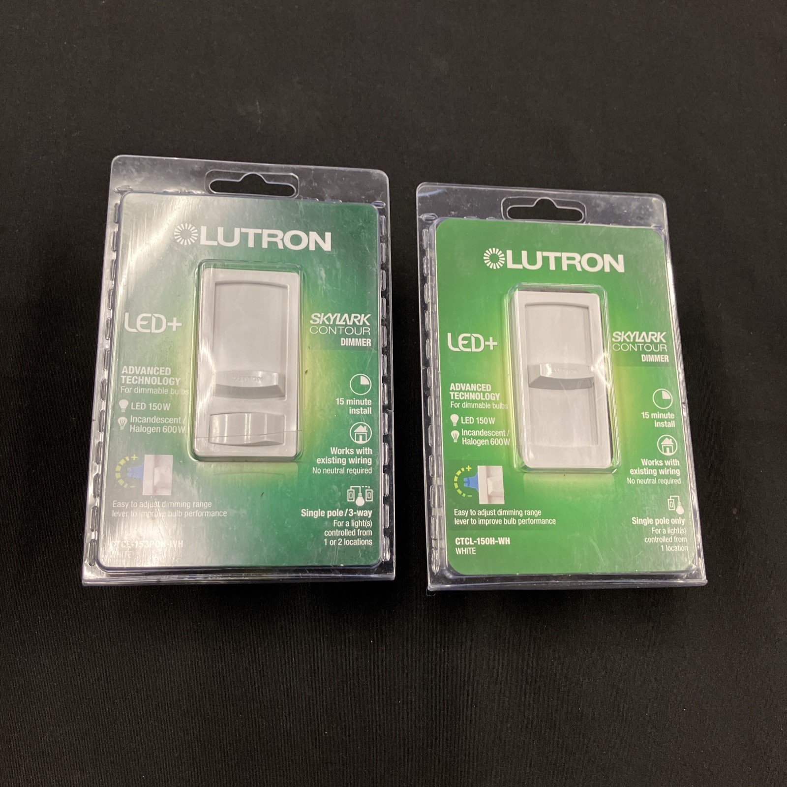 Lutron CTCL-150H-WH 150W Dimmer Switch- Lot Of 2