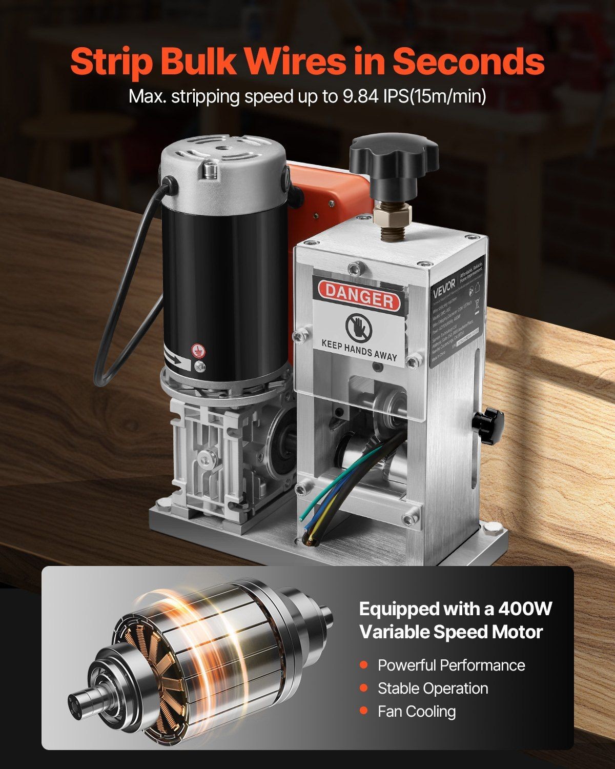 Cable Stripper Machine: 400W, 0.06-1.57in, 15m/min, Rust-Resistant Rollers