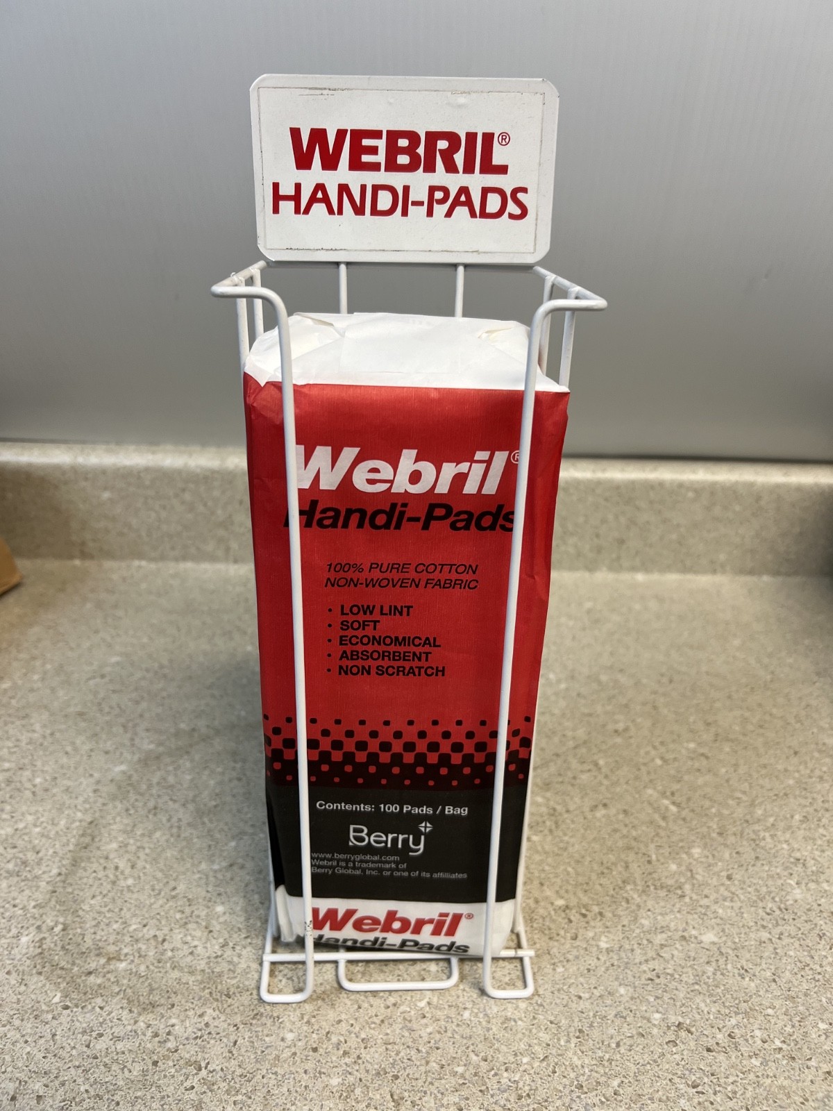 300 4 x 4 WEBRIL Pure Cotton HANDI PADS with NEW WALL RACK - RARE & HARD TO FIND