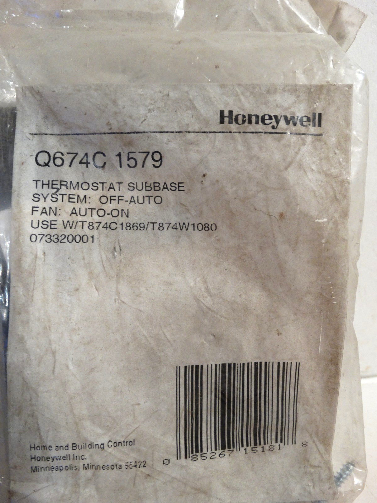 Honeywell Q674C 1579   Thermostat Subbase for T874C1869/874W1080