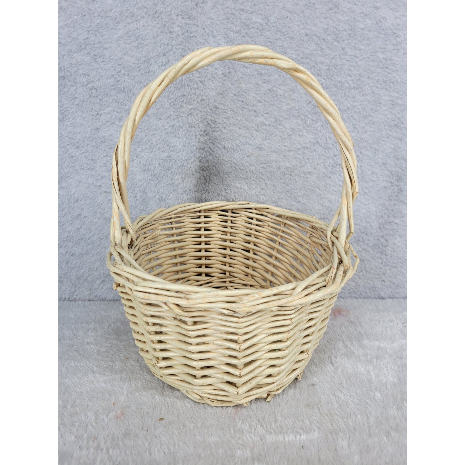 Wicker Basket Round Handle Flower Easter Picnic Decor 7.5" x 10"