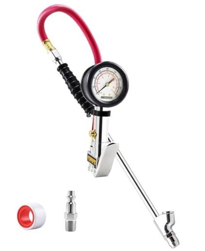 Tire Inflator with Gauge, 10-160 PSI, 12-Inch Extended Straight Air Chuck