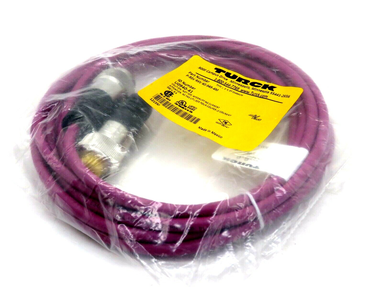 NEW TURCK P-RSV RKV 40-949-4M MINIFAST MOLDED CORDSET U0940-41 PRSVRKV409494M