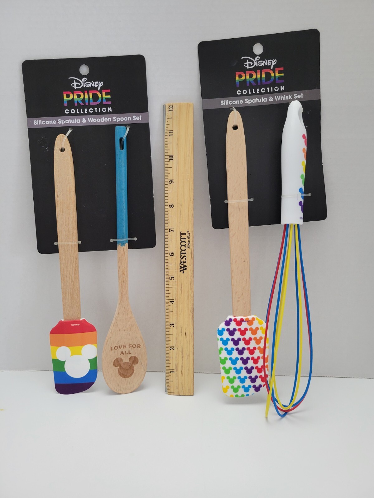 Disney Pride Collection 2 Silicone Spatulas, Whisk & Wooden Spoon Set 2 Pack NEW