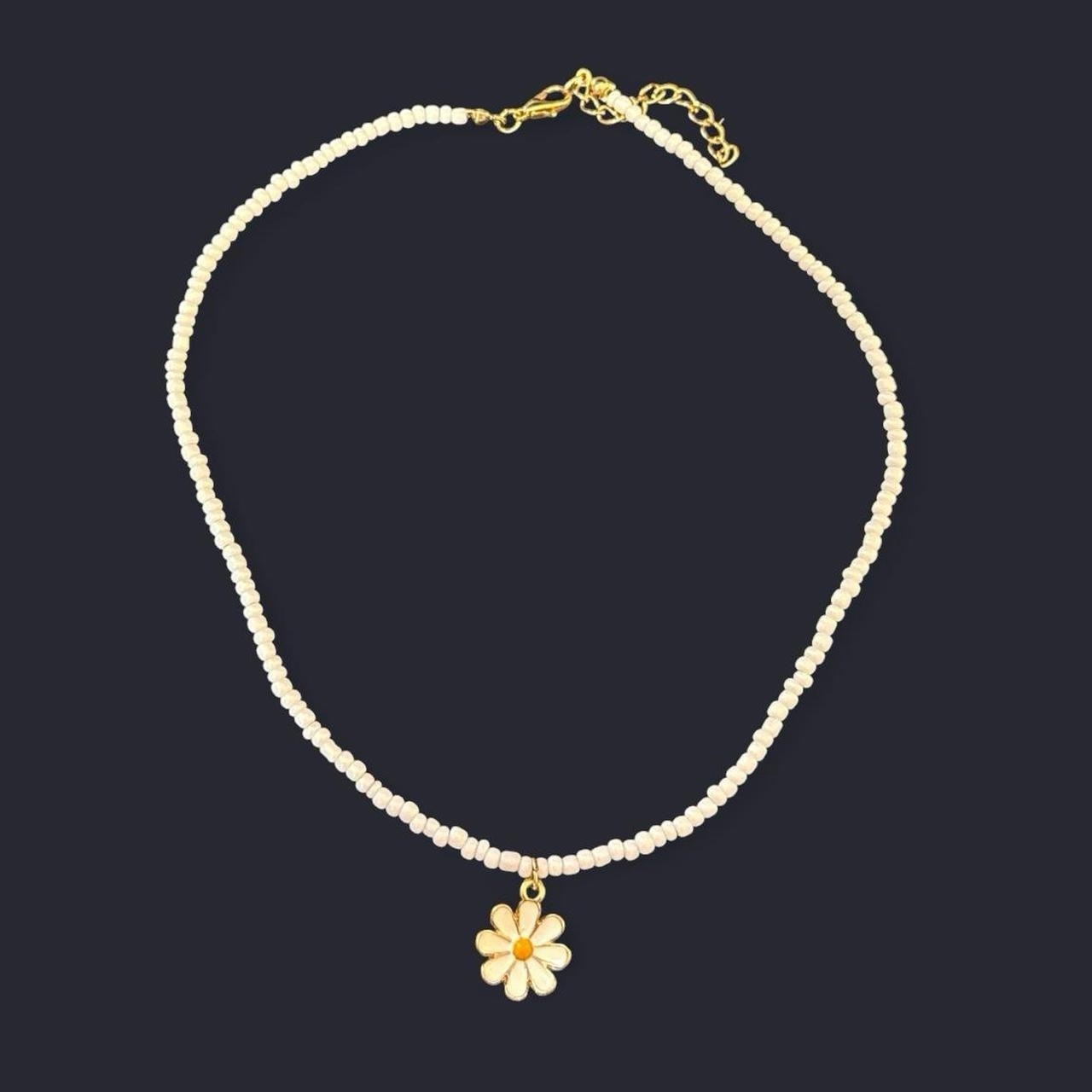 White Beaded Floral Necklace