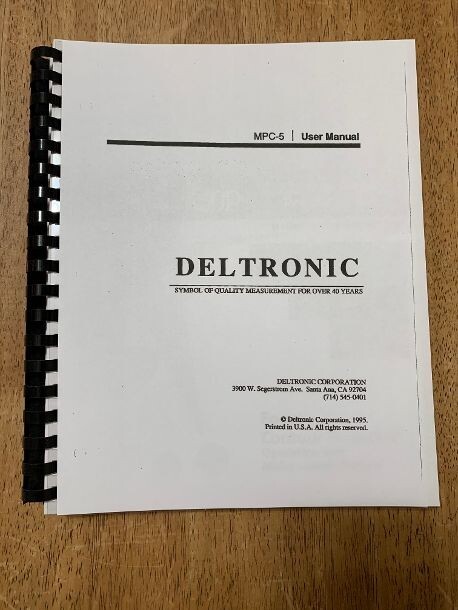 New 272-Page Printed & Bound Deltronic MPC-5 User Manual.