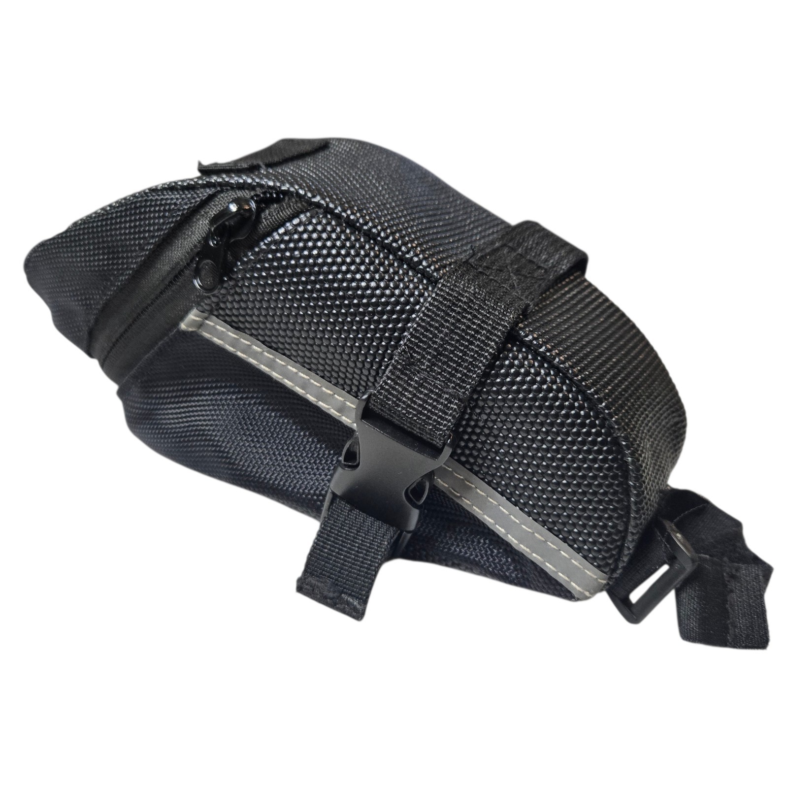 Black Nylon Bicycle Saddle Bag Reflective Lightweight Buckle Closure Seat