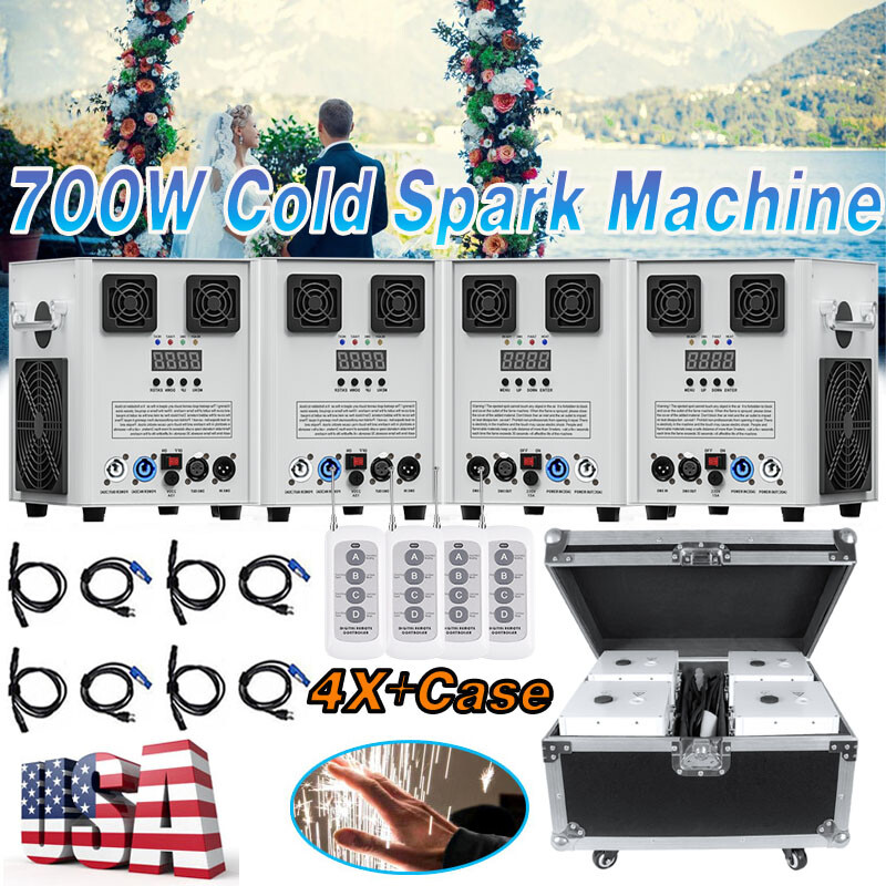 4XCold Spark Machine 700W Stage Effect DMX Firework DJ Event Bar Wedding&Case