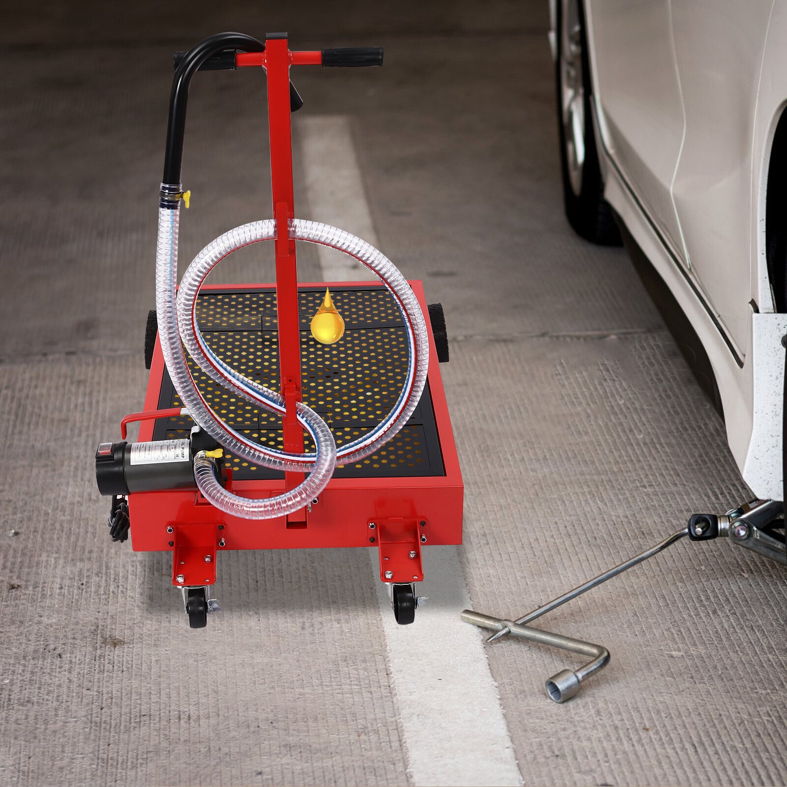 17Gallon Portable Oil Drain with Pump Truck Oil Drain Low Profile Oil Change Pan