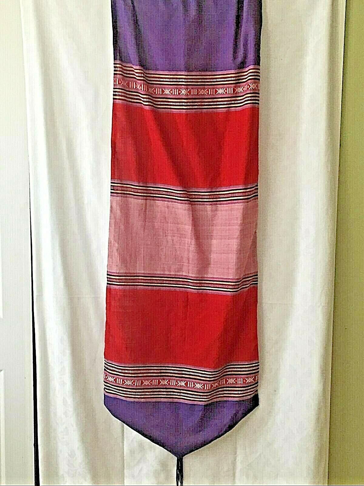 South American Design Lined Fabric Wall Hanging on Bamboo Rod 63"L x 22"W Tassel