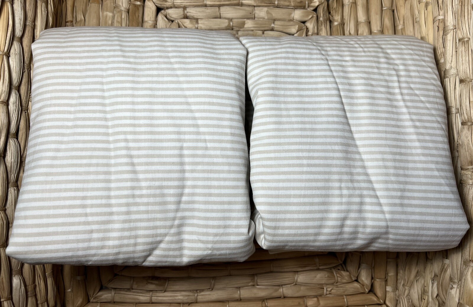 Pottery Barn Silas Reversible Striped Cotton  King Shams (2) Tan