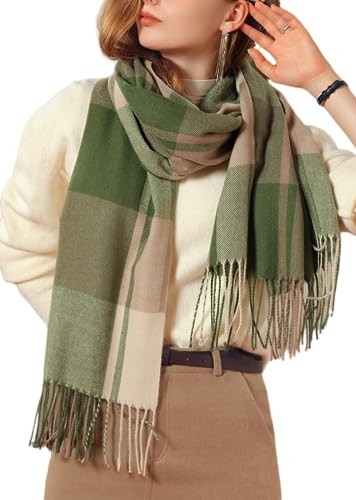 Women's Fashion Scarves Long Cashmere Like Shawl Winter Warm Plaid Green 8
