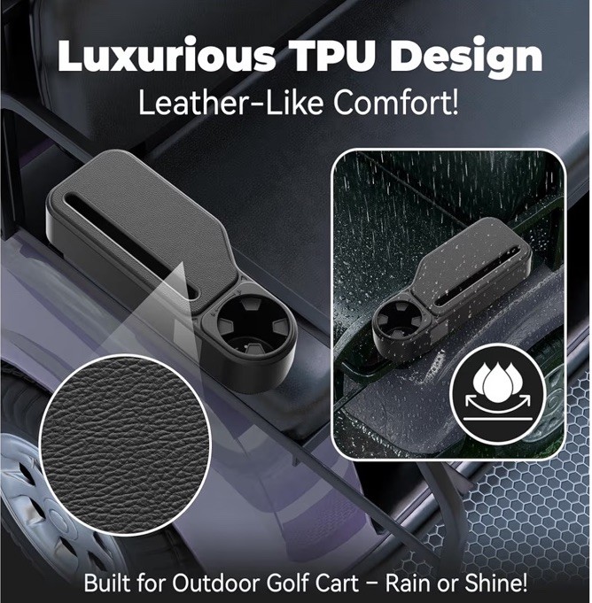 Set Of 2 Upgraded Golf Cart Armrest with Cup Holder/ Wide Comfort Pad In Black