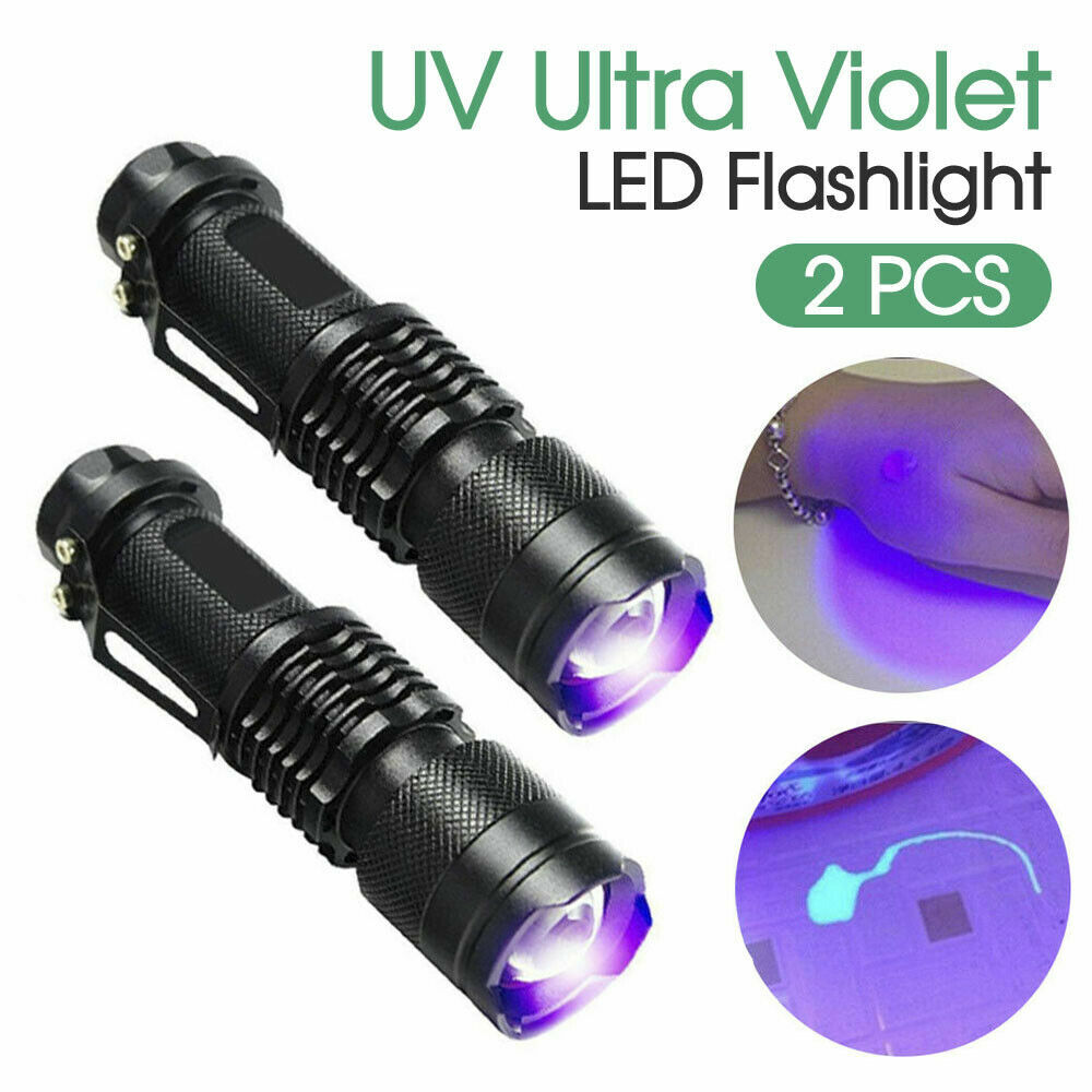 2 pieces UV flashlight black light 395nm UV zoom small flashlight LED light