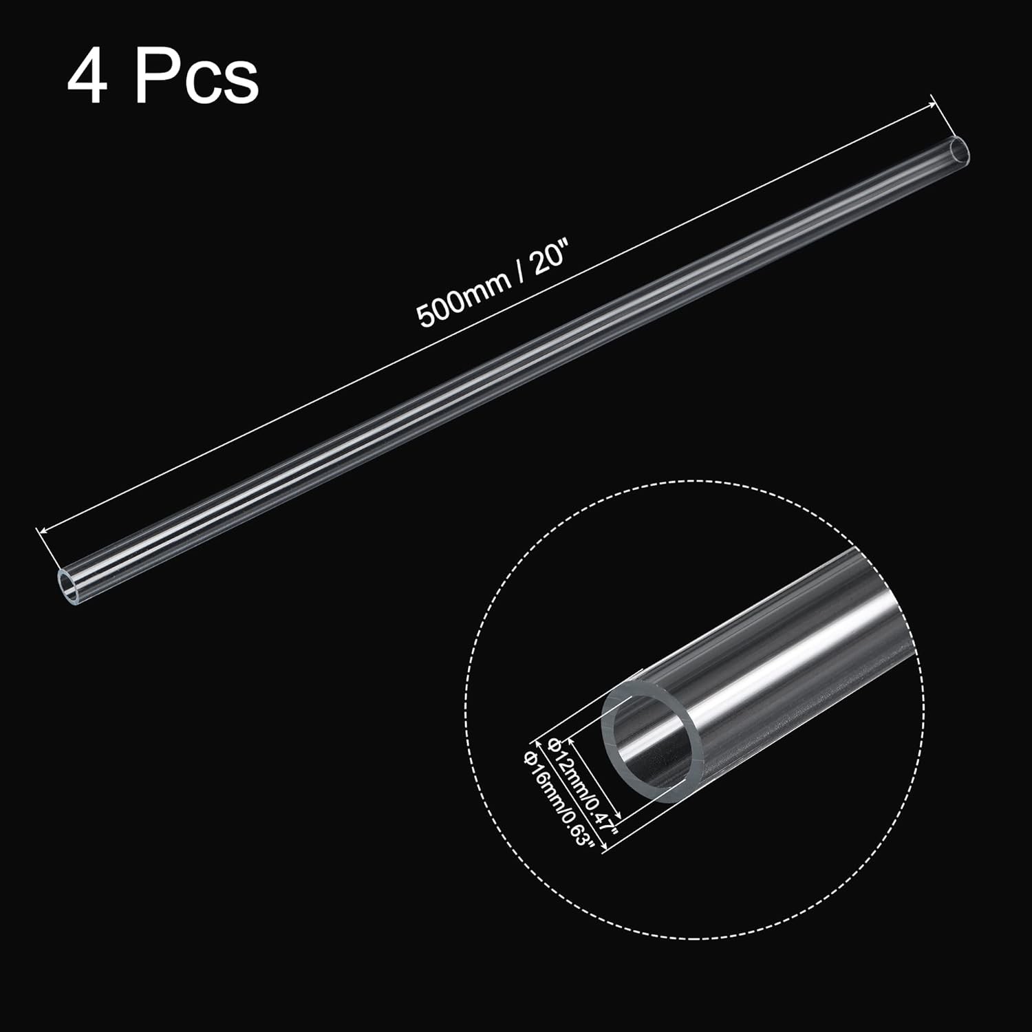 MECCANIXITY Acrylic Pipe Rigid Round Tube Clear 1/2"(12mm) 12mm x 16mm,
