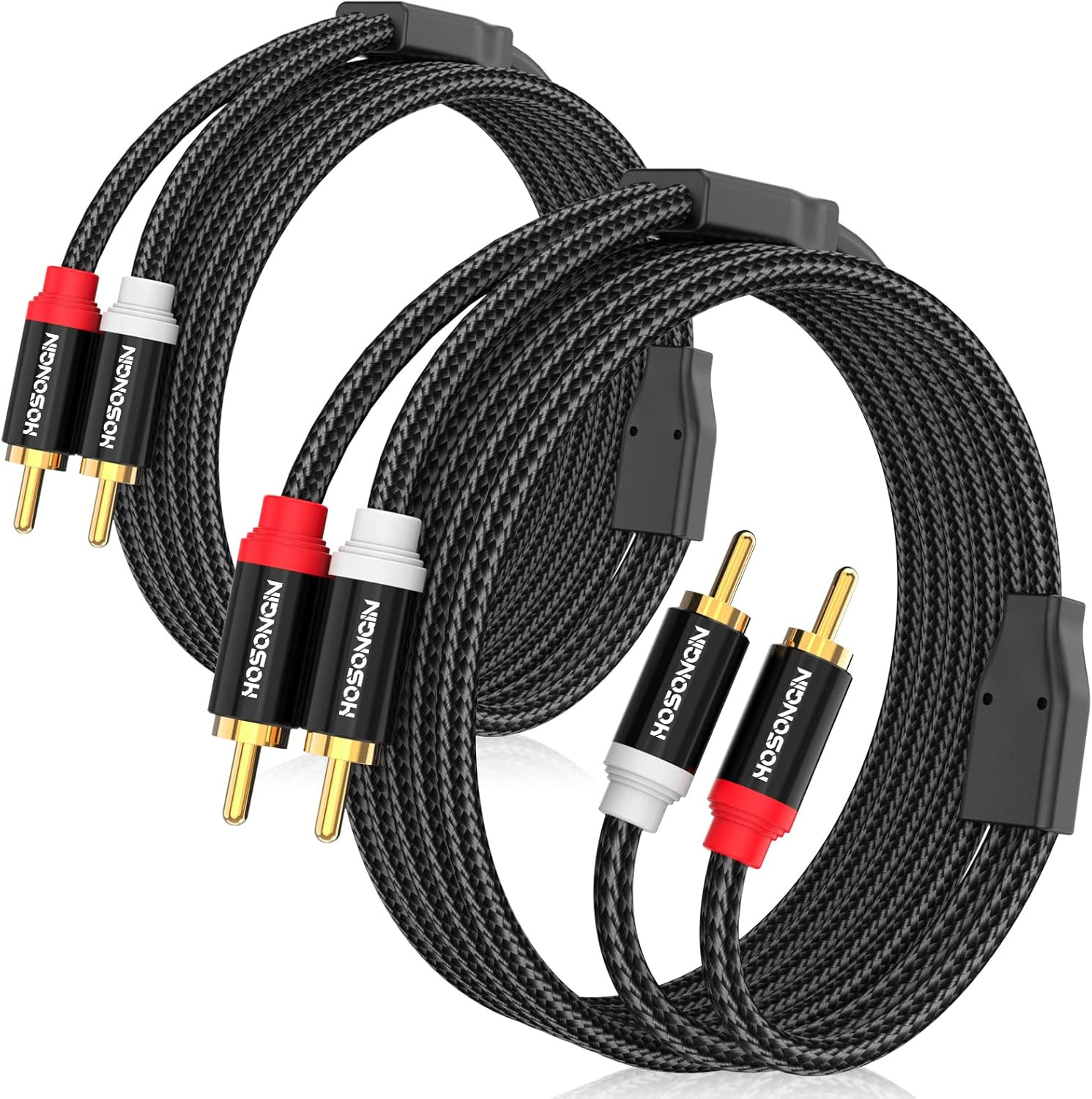 HOSONGIN RCA Cables 3.3Ft 2 Pack[Hi-Fi Sound, Nylon Braided, Shielded], 2-Male t