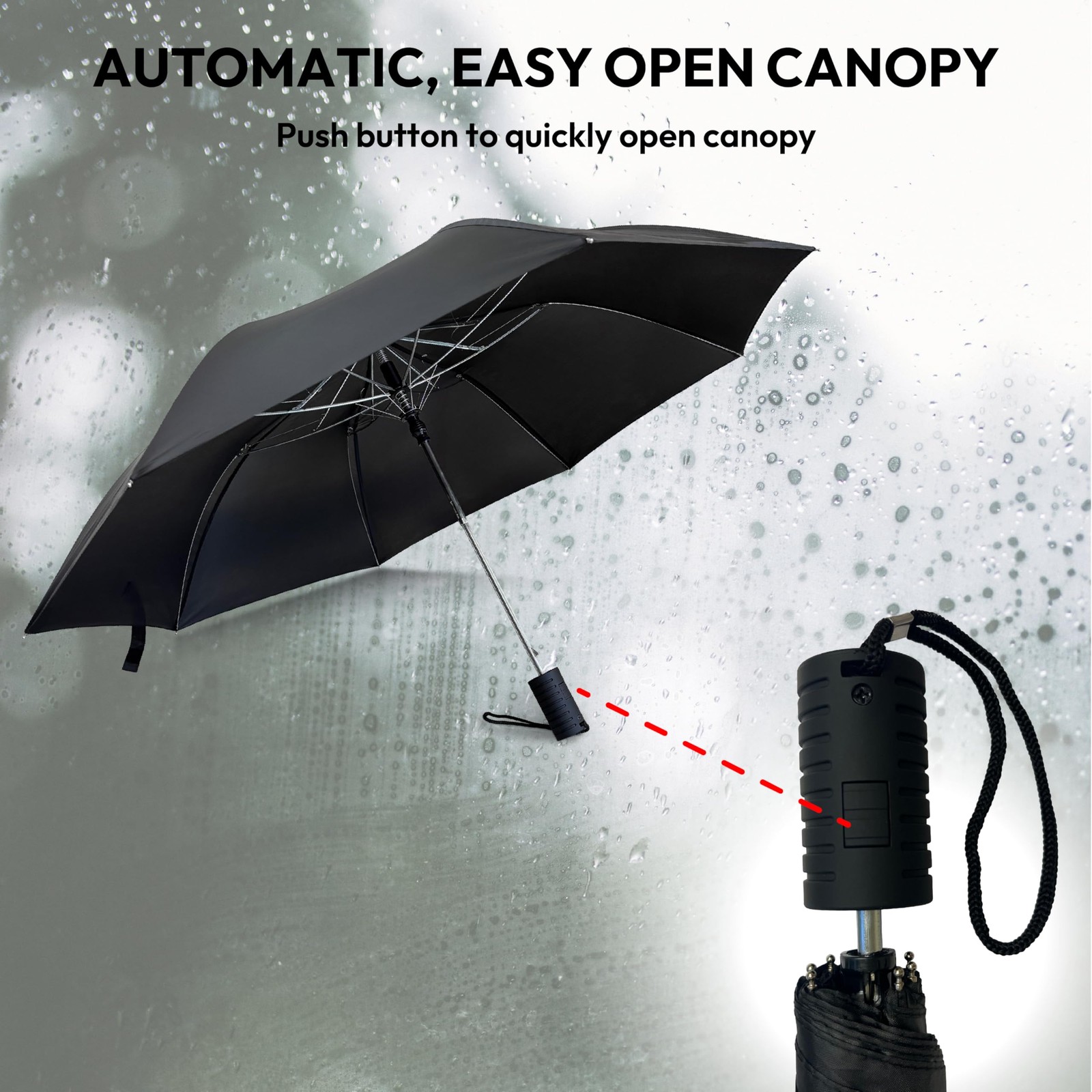 Weather Station Automatic Rain Umbrella, Windproof, 42 Inch, Black