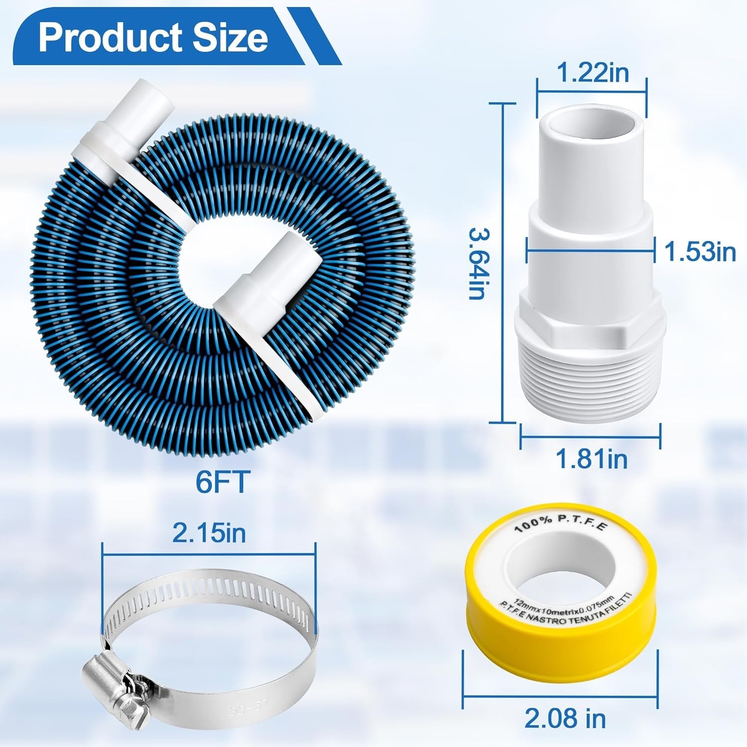 Durable 1-1/2 Inch Pool Pump Hoses for Hayward - 6 Ft Replacement Kit (2 Pack)