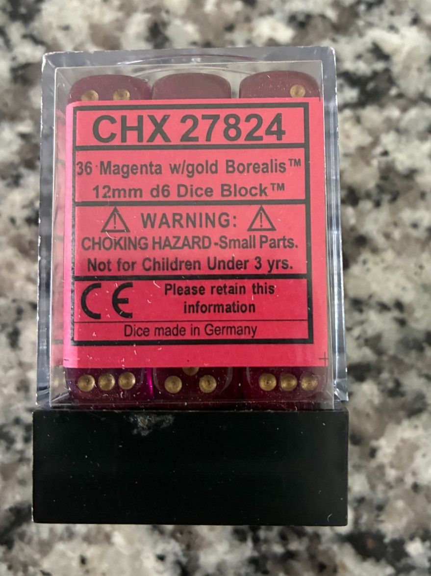 Chessex Chx 27824 36d6 Dice Block Magenta w/Gold out of print