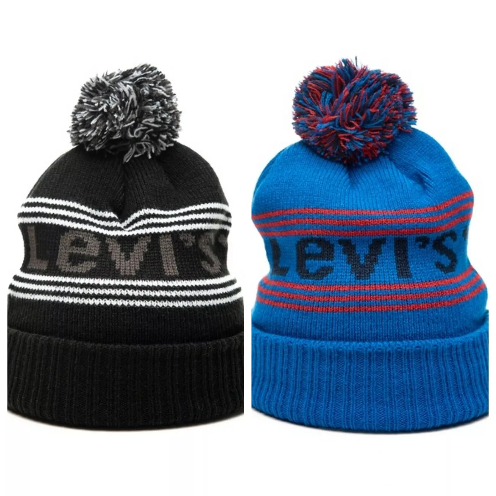 LEVI'S Kids' Boys Stacks Pompom Beanie Hat In Prince Blue  or Black NWT