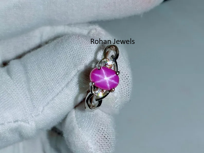 Pink Lindy Star Ring 925 Sterling Silver Lab Created Handmade Silver Ring