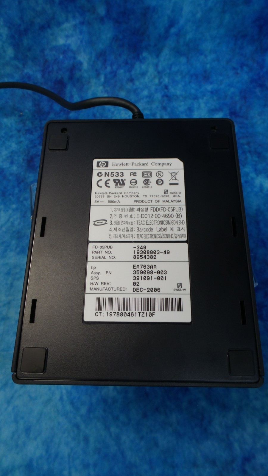 Original HP USB External 3.5" Floppy Disk Drive EA763AA, FD-05PUB, - Free Ship