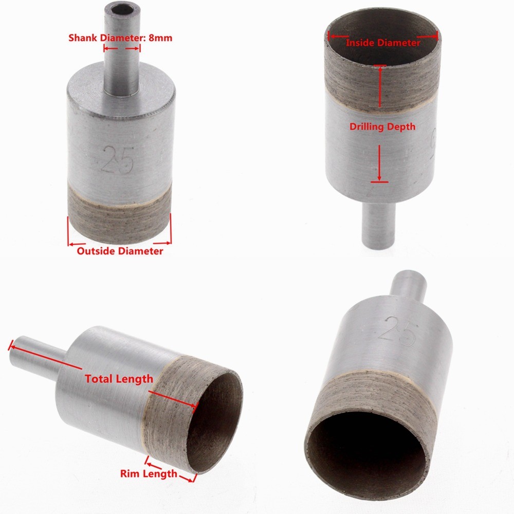8mm Shank Diamond Hole Saw 20-50 mm Sintered Drill Bits for Glass Ceramic Tile