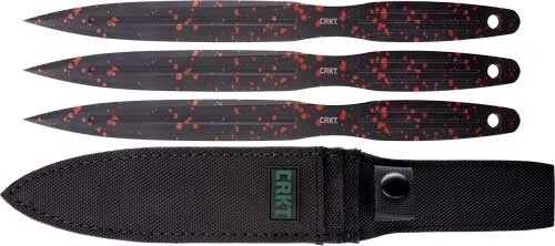 CRKT Onion Throwing Knives - 6.25" Black / Red 3-pack Knife W/ SHEATH K930RKP