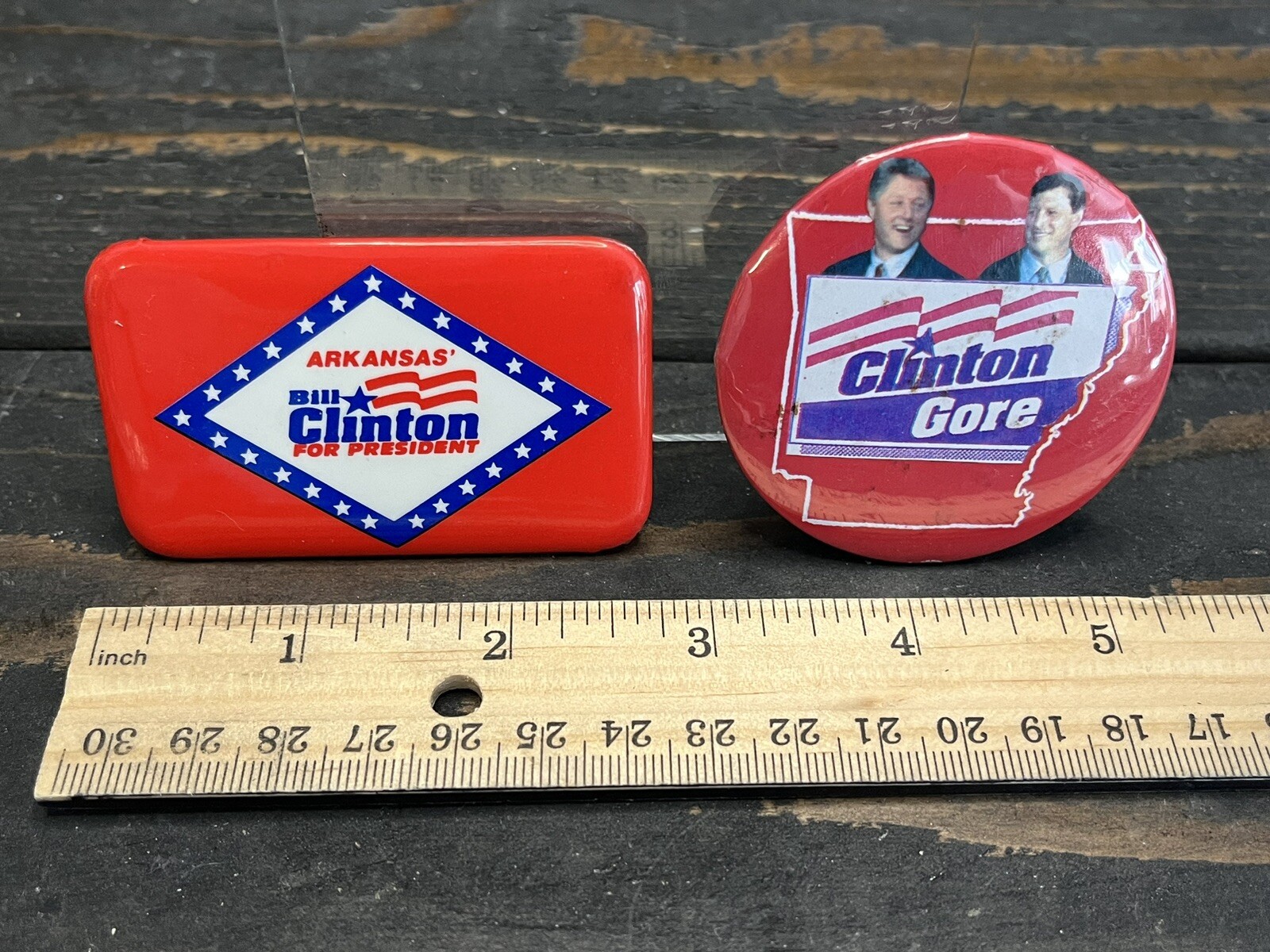 Clinton Gore Arkansas Campaign Buttons Pins Set Of 2 Red White And Blue Logo
