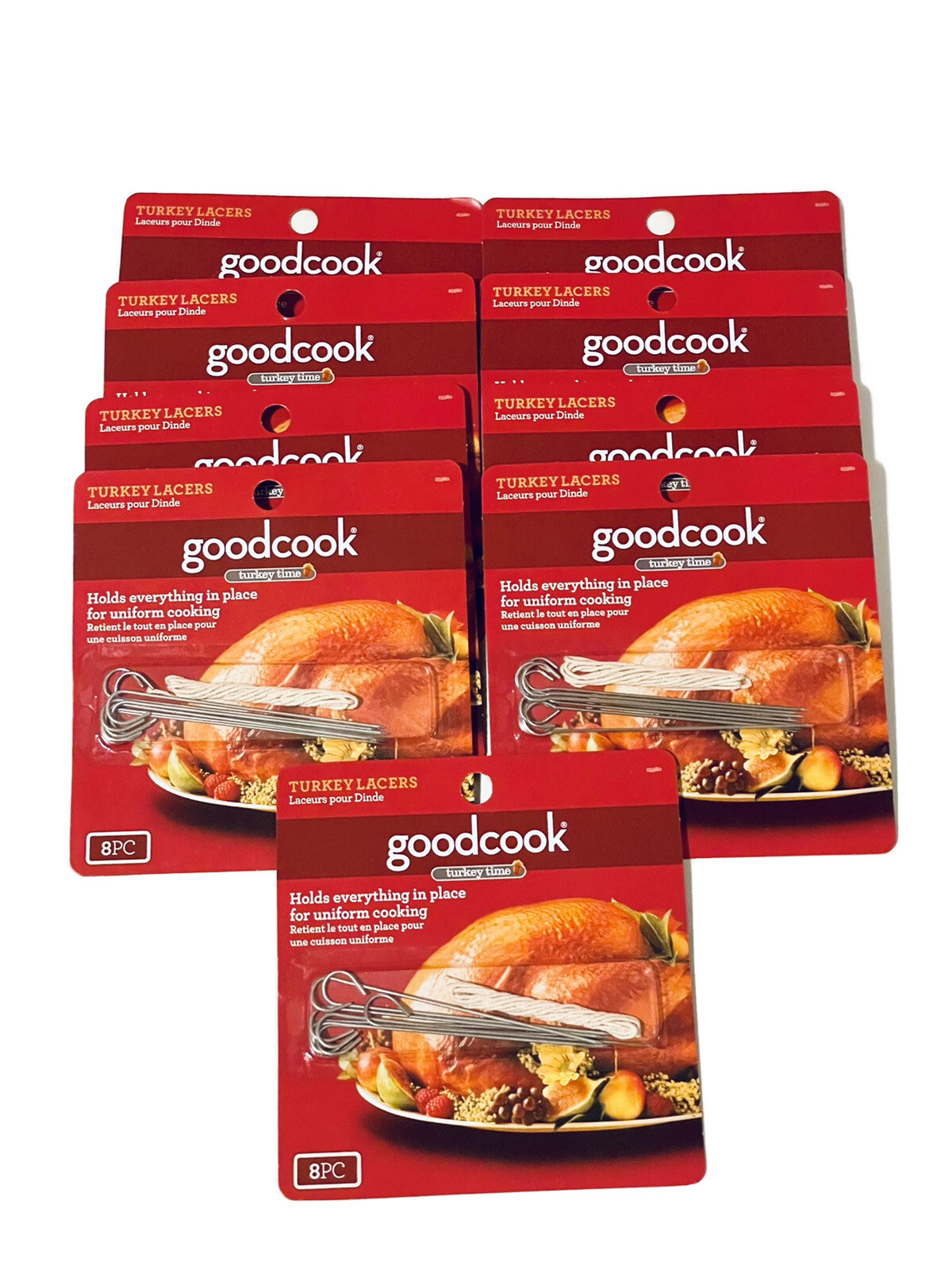 Lot (9) Good Cook 8 Pack Stainless Steel Turkey Lacer, With Lacing Twine - NEW